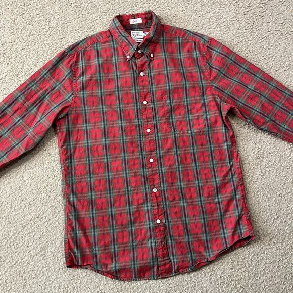 J Crew Mens 100s 2 Ply Yarns Red Plaid Long Sleeve Button Up Shirt Size Medium - Picture 3 of 6